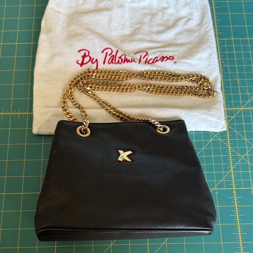 Paloma Picasso Black Shoulder Bag with Gold Chain
